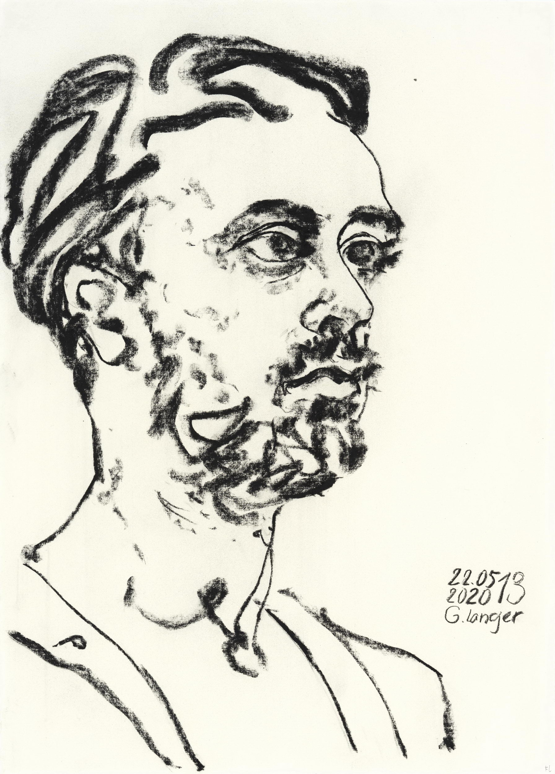 Gunter Langer, Mann mit Bart, 2020, Kohlezeichnung, Zeichenpapier, 70 x 50 cm